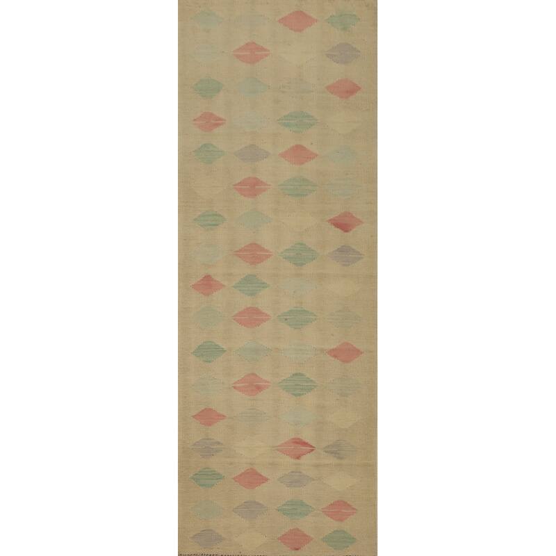 Hand Woven Oriental 100% Wool Carpet Southwestern Modern Multi-Colored Kilim Runner Rug - 8' 2'' X 2' 1''