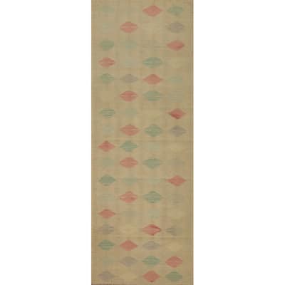 Hand Woven Oriental 100% Wool Carpet Southwestern Modern Multi-Colored Kilim Runner Rug - 8' 2'' X 2' 1''