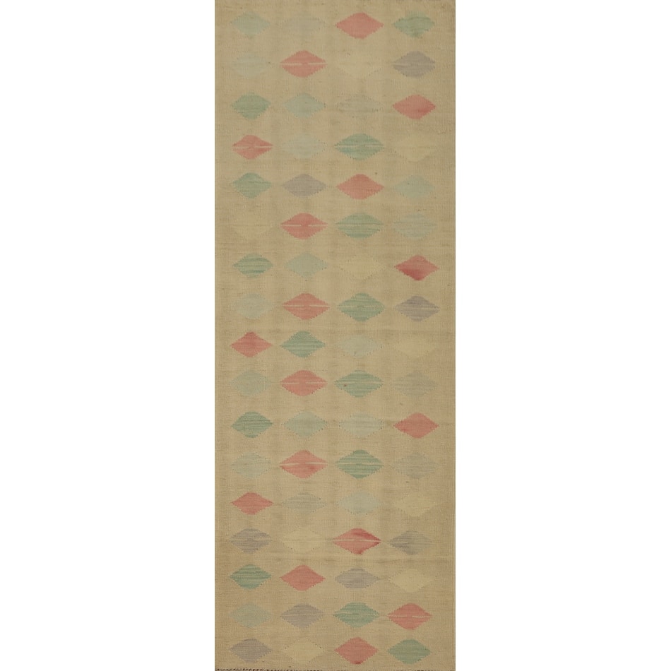 Hand Woven Oriental 100% Wool Carpet Southwestern Modern Multi-Colored Kilim Runner Rug - 8' 2'' X 2' 1''