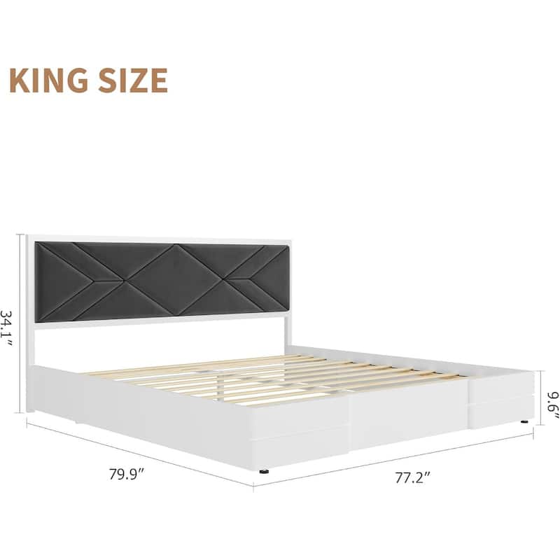 Wooden Bed Frame with Fabric Upholstered Headboard