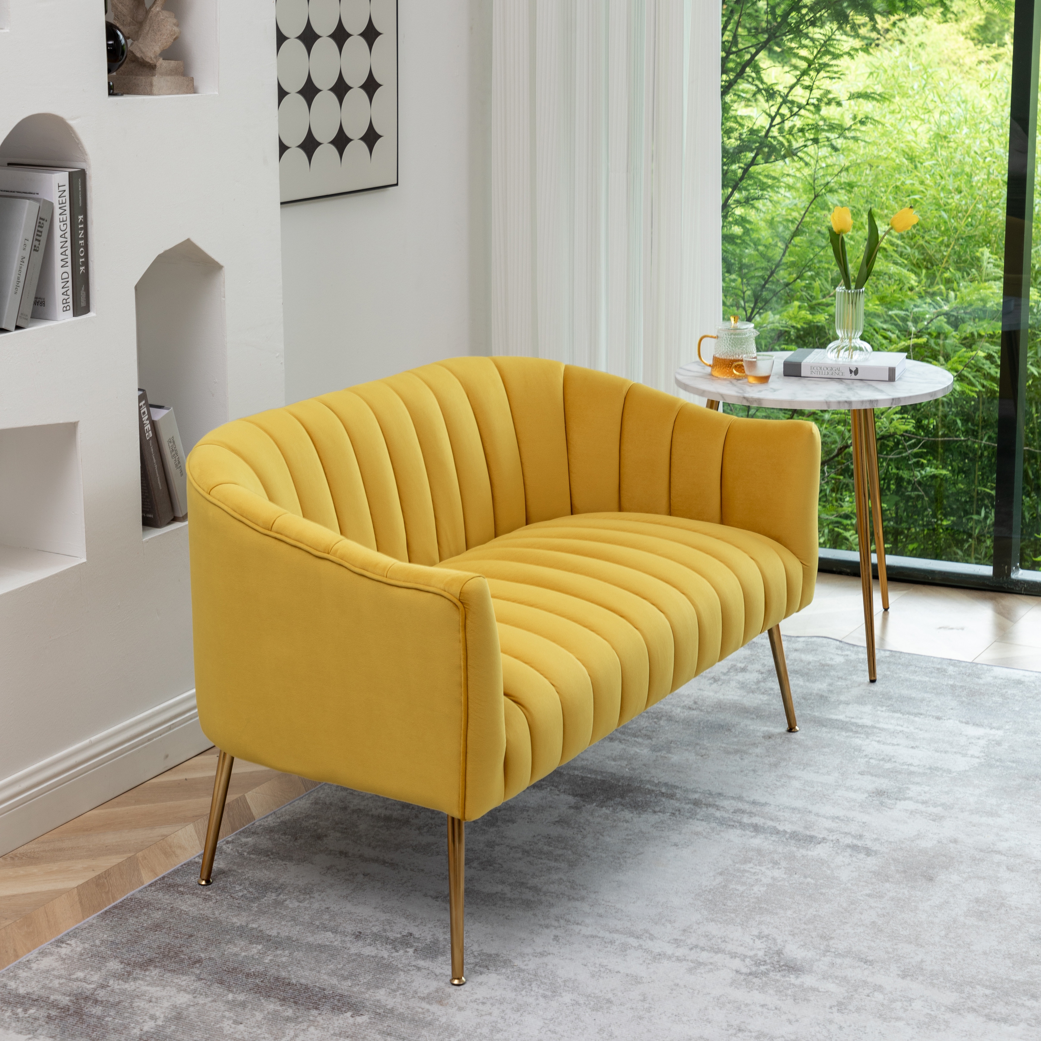 Curved back shop loveseat