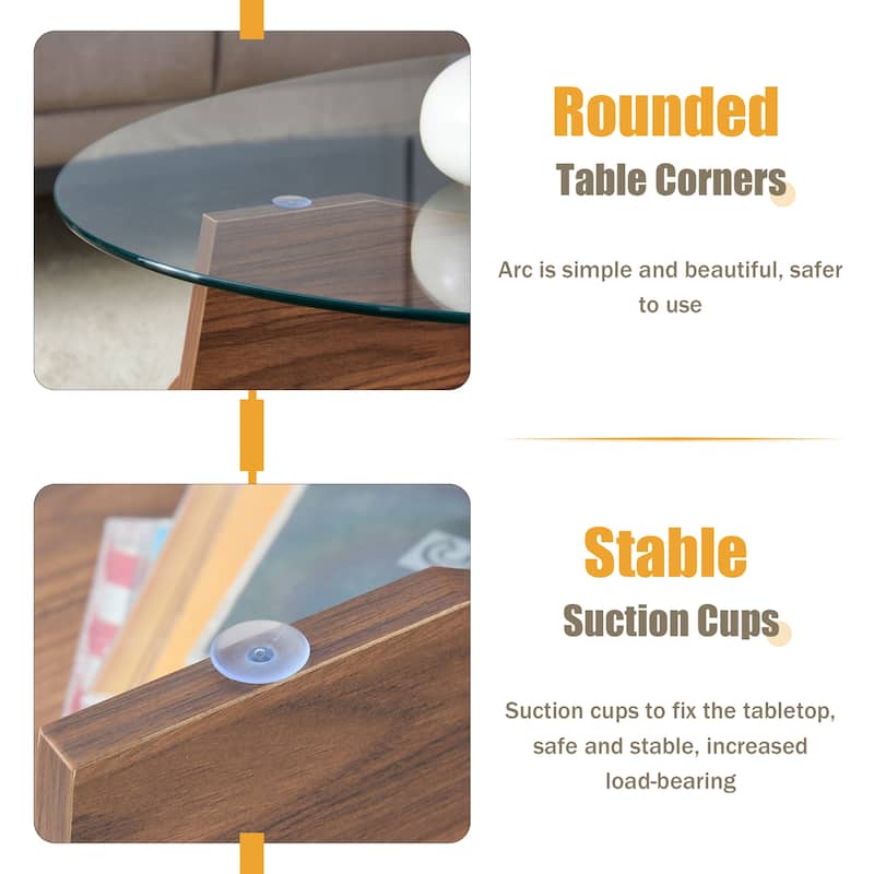 GDFStudio Elowen Tempered Glass Coffee Table with Wood Legs and Multi-Functional Design