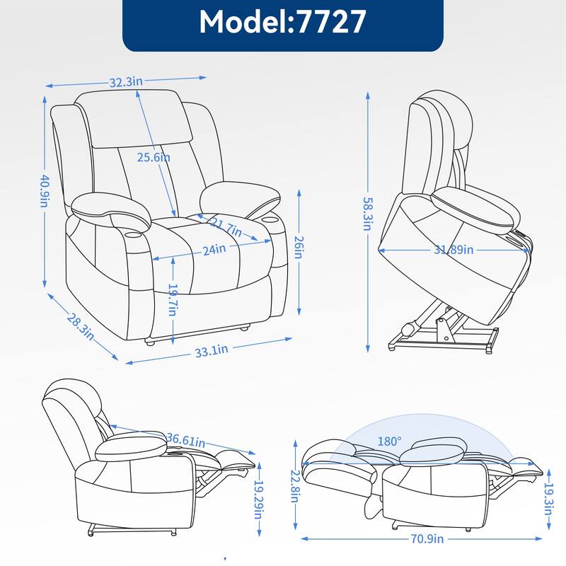 Dual Motor Infinite Position Power Lift Recliner Chair Heavy Duty Motion Mechanism with Massage and Lumbar Heating, Cup Holders