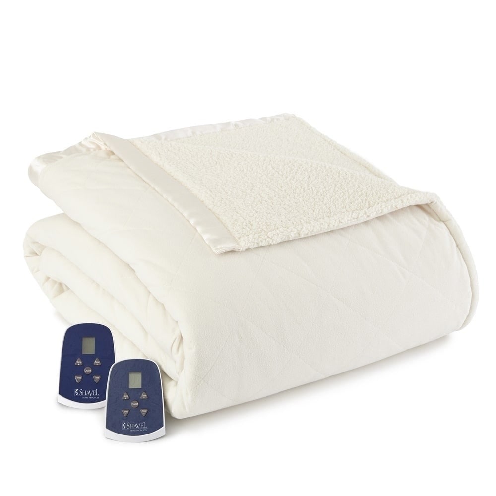 Shavel Quilted Micro Flannel to Sherpa 6 Layer Heated Electric Blanket