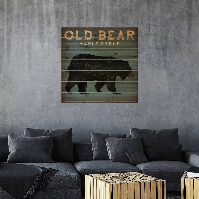 Old Bear Maple Syrup Print On Wood by Ryan Fowler - Multi-Color