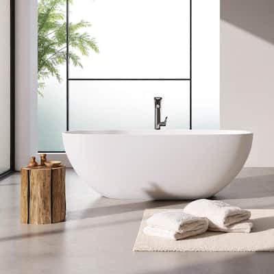 KISRAIS 67" X 29.5" Freestanding Soaking Solid Surface Artificial Stone Bathtub