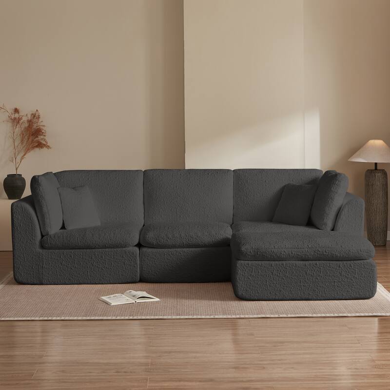 Floor Standing L-shaped Sectional Sofa Modular Deep Seat Couch Chenille Sleeper Sofa Bed with Ottoman Chaise Lounge and Pillows