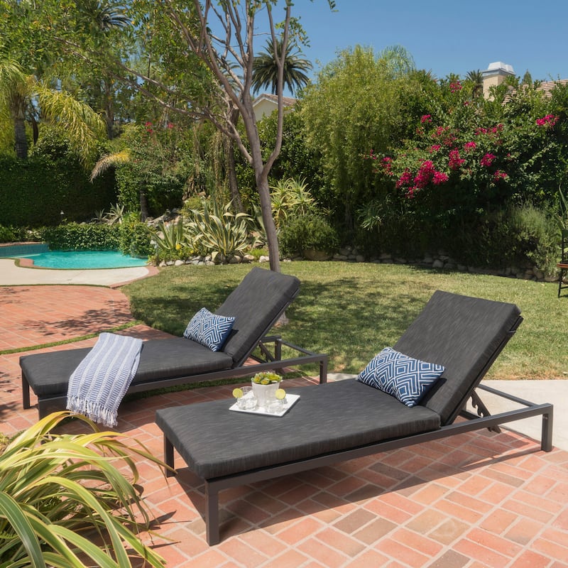 Roomfitters Adjustable Outdoor Chaise Lounge Chair with Cushion and Headrest - Grey (Set of 2)