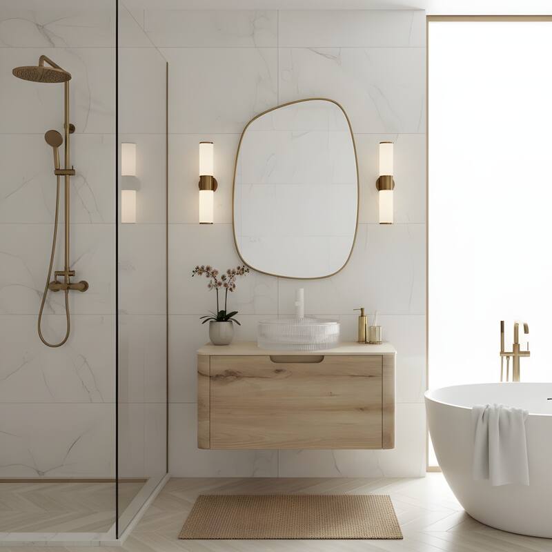 Wall-mounted Bathroom Vanity with Round Vessel Basin