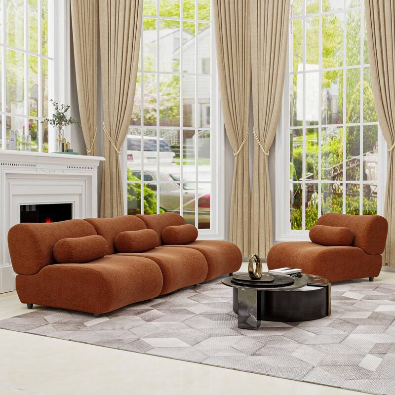 Chenille Modular Sectional Sofa Set, 4-Seater with Reclined Back