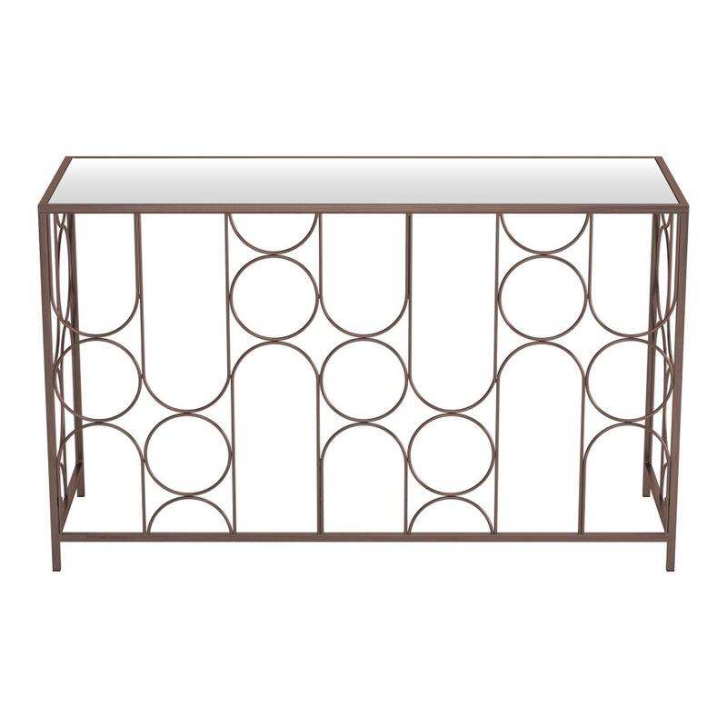 HomeRoots 50" Bronze Mirrored Glass and Steel Frame Console Table - 50.00 in. x 30.10 in. x 19.00 in.