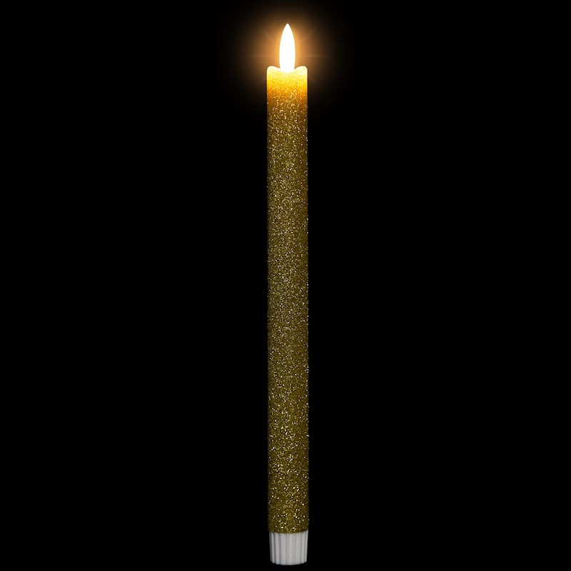 LED Flickering Flameless Taper Glittered Christmas Candles - 11" - Gold - Set of 2