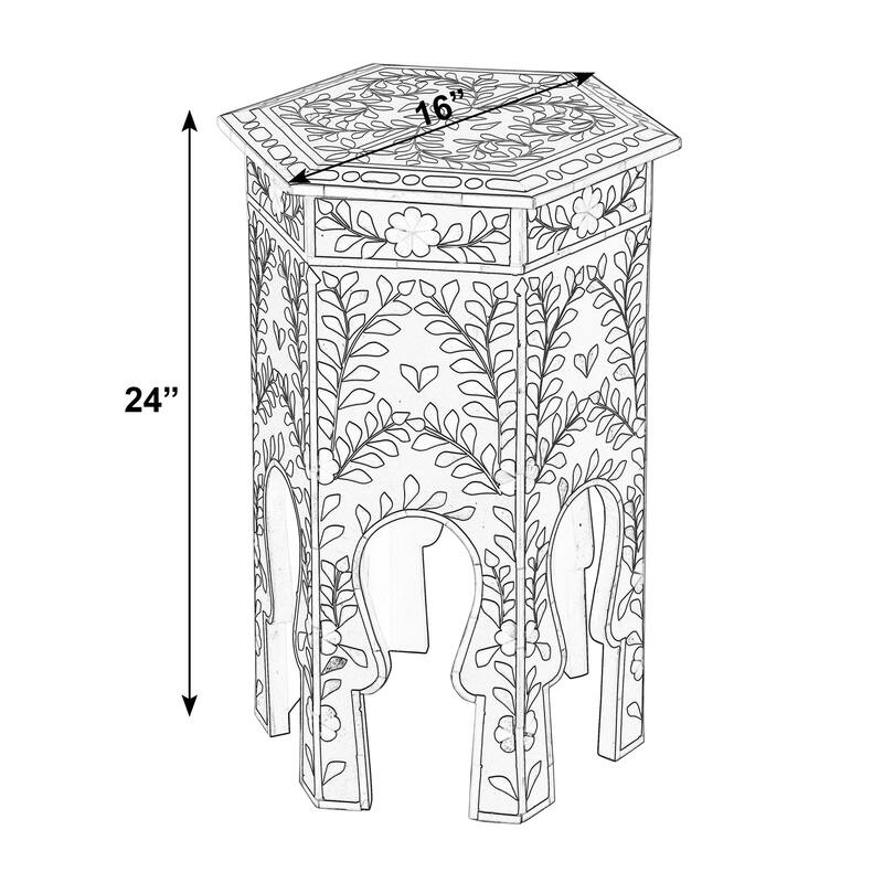 Amaya 16 in. W Hexagon Bone Inlay Side Table