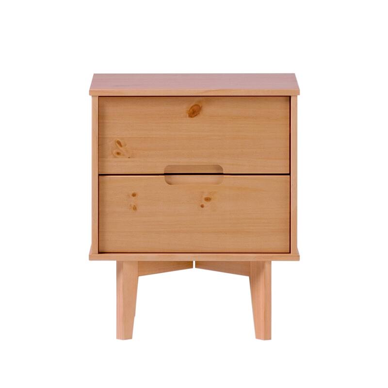 Mid-Century Modern 2-Drawer Nightstand in Natural Pine