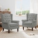 preview thumbnail 2 of 77, Button Tufted Armchair Wingback Wood legs Accent Chairs (Set of 2) Light Grey-Linen