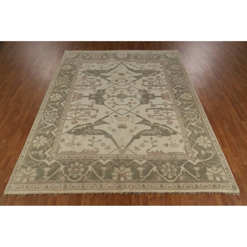 Earth Tone Oushak Indian Area Rug Handmade Oriental Floral Wool Carpet - 8'0" x 10'0"