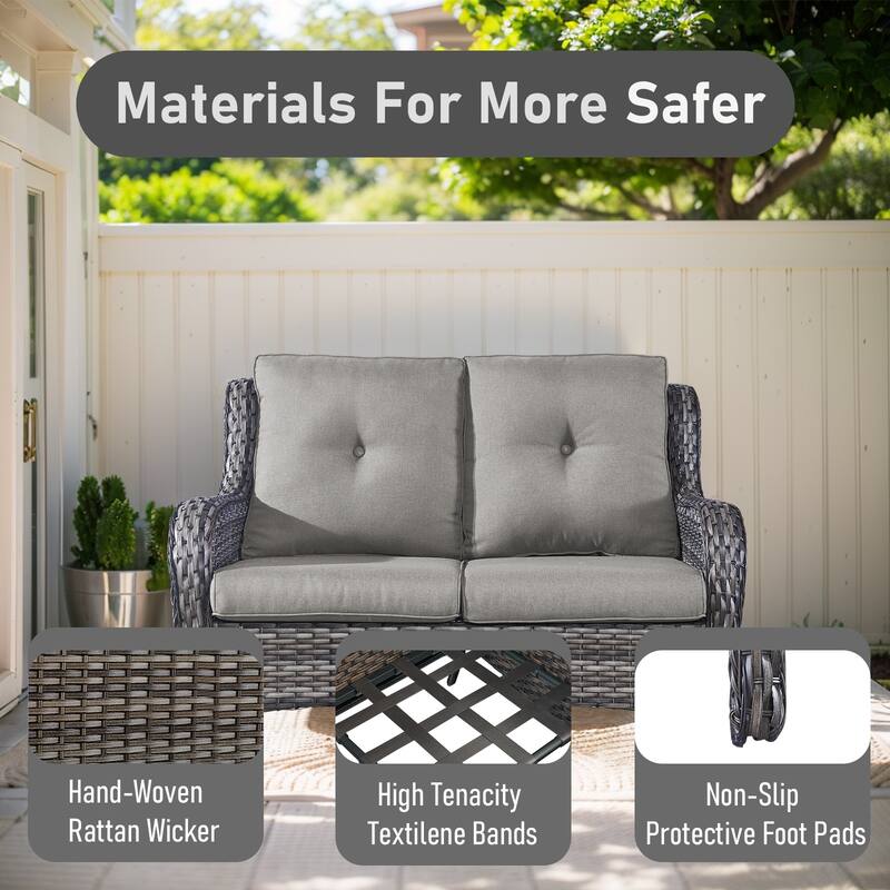 Outdoor Swivel Chairs with Loveseat Coffee Table Brown-Red - Brown