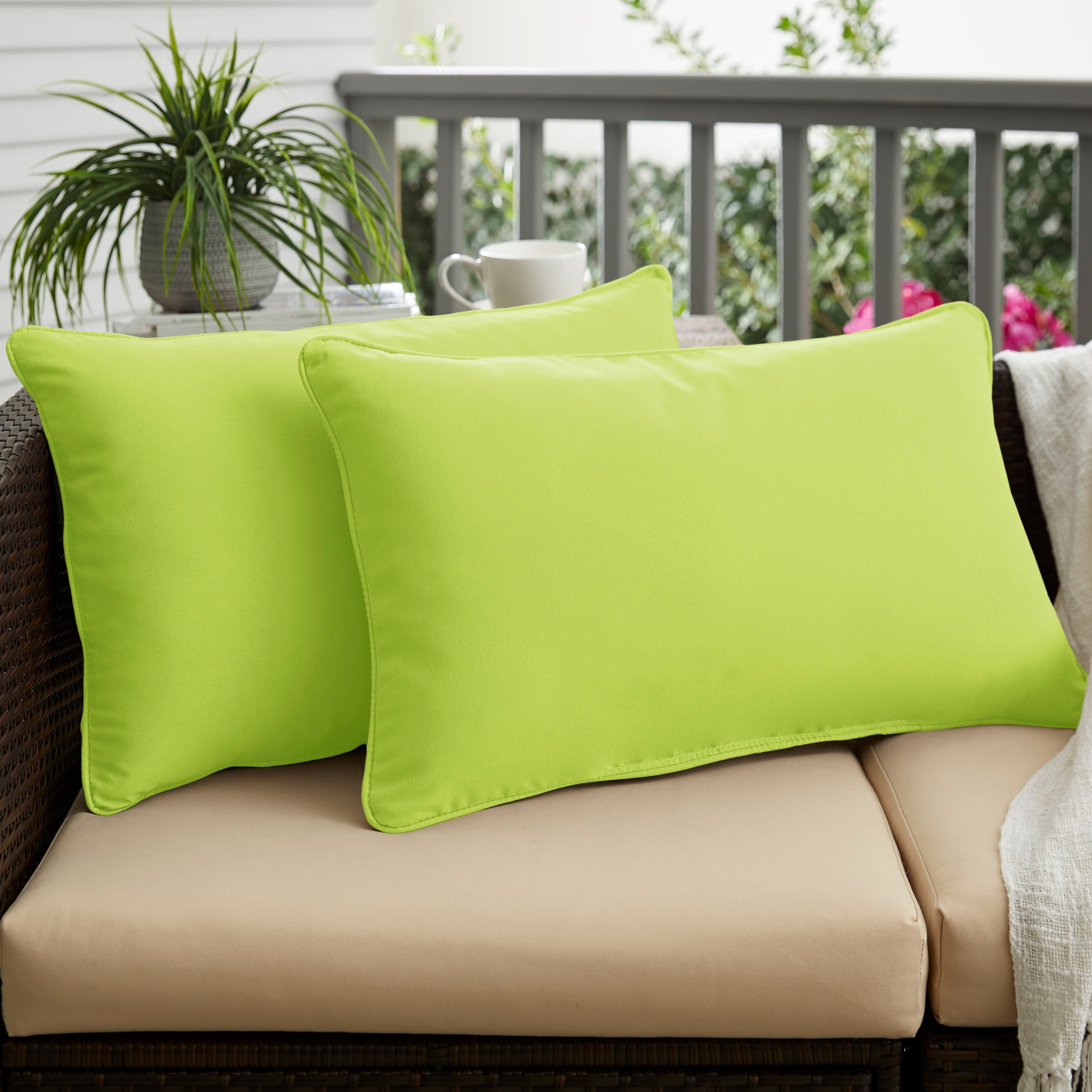 Sunbrella Macaw Green Indoor Outdoor Corded Lumbar Pillow Set of 2 On Sale Bed Bath Beyond 8933193
