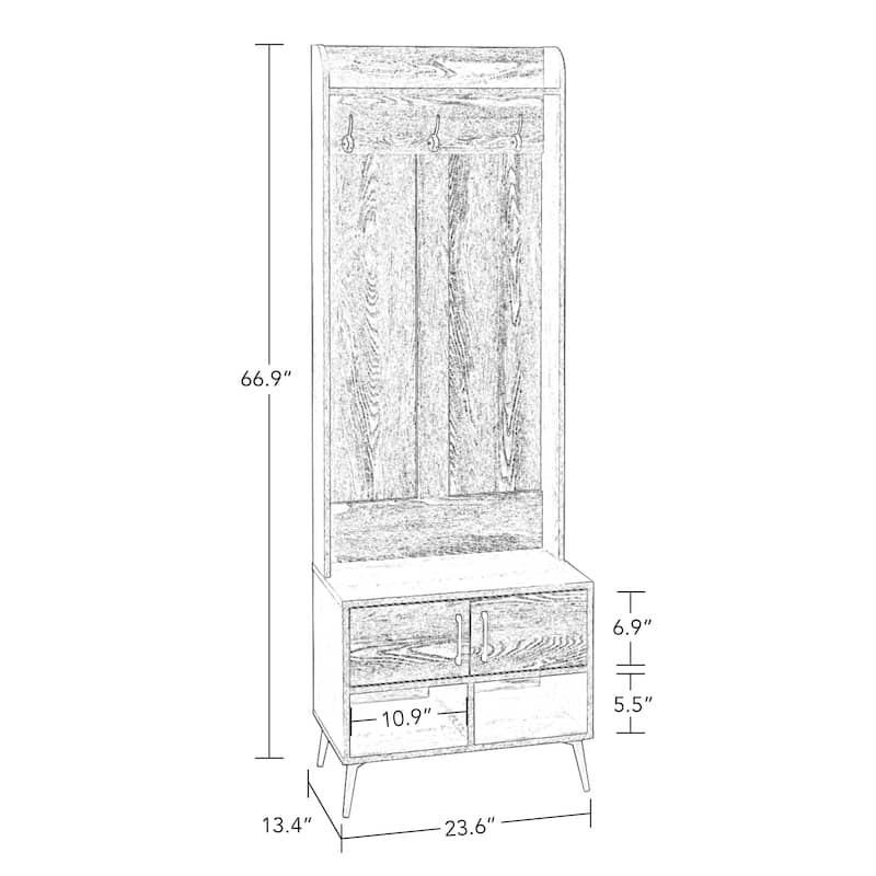 RiverRidge Woodbury Hall Tree with Entryway Bench, Shoe Storage, Coat Hooks & Cubby Storage - Weathered Woodgrain