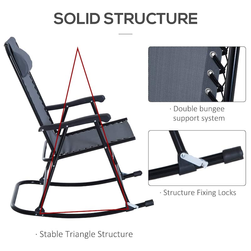 Outdoor 2-Piece Oversized Folding Rocking Camping Chair with Headrests