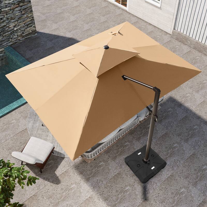 Pellebant 10 X 13 Ft Outdoor Patio Cantilever Umbrella with Base - Tan-WithBase