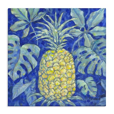 Stupell Tropical Pineapple on Blue Canvas Wall Art Design By Paul Brent