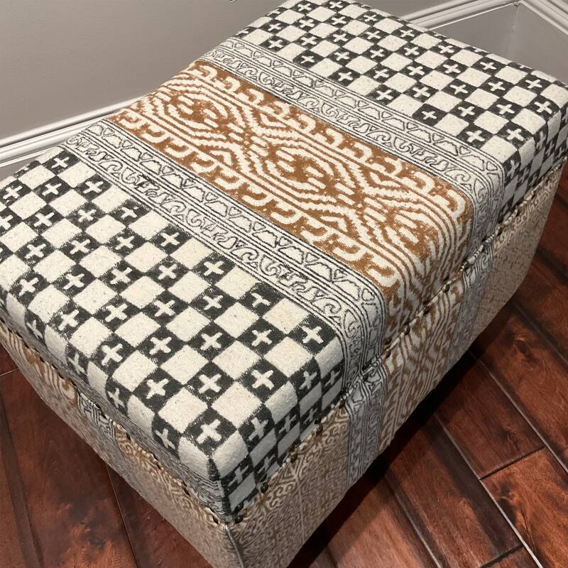 HERAT ORIENTAL Handmade Cloth Upholstered Wooden Storage Stool