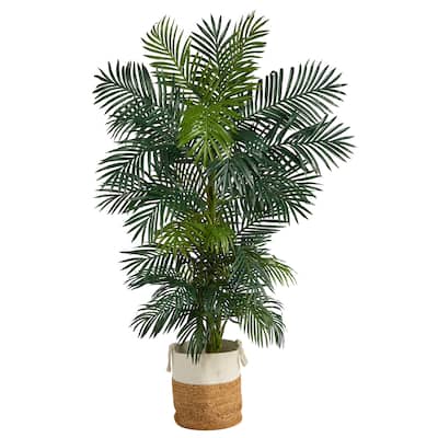 6.5' Golden Cane Artificial Palm Tree in Handmade Natural Jute and Cotton Planter