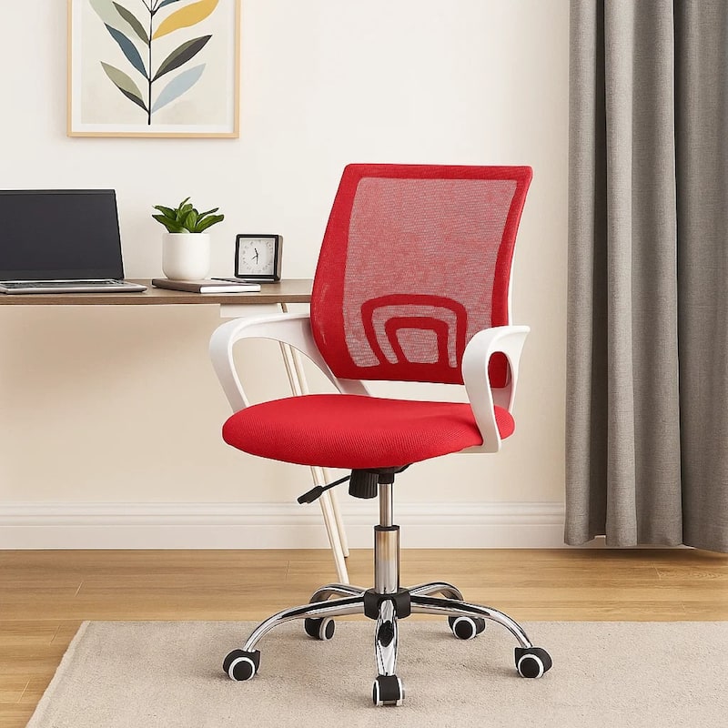 Fera Rolling Office Chair, Adjustable Chrome Base, Red Mesh Fabric