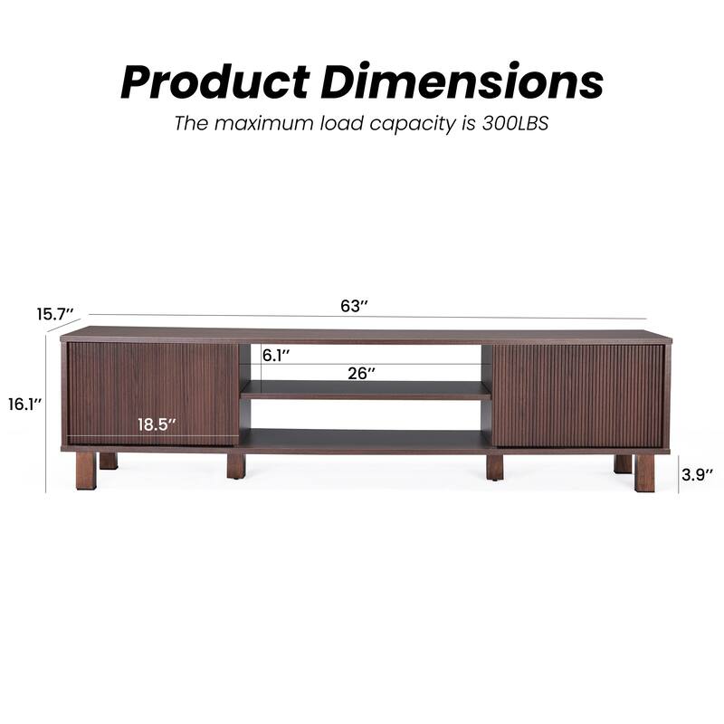 Mid-Century Modern 63" TV Stand Media Console Table Entertainment Center for Living Room