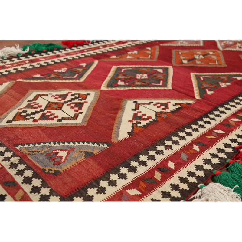 Kilim Qashqai Persian Vintage Runner Rug Hand-Woven Wool Carpet - 4'5"x 10'3"
