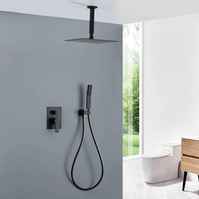 Ceiling Mount Shower Faucet Set With Hand Shower Rainfall Shower System Set 12 Inch Shower Head Set With Pressure Balance Valve