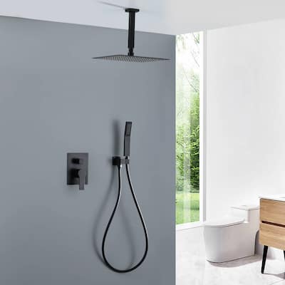 Ceiling Mount Shower Faucet Set With Hand Shower Rainfall Shower System Set 12 Inch Shower Head Set With Pressure Balance Valve