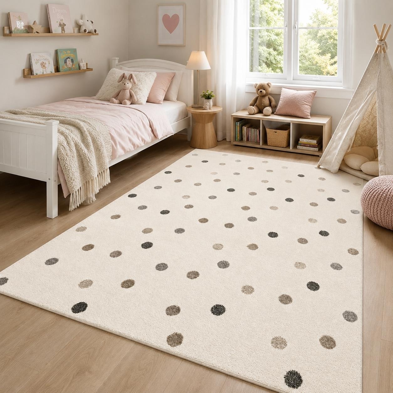 Modern Kids Rug with Playful Polka Dot Pattern for Nursery