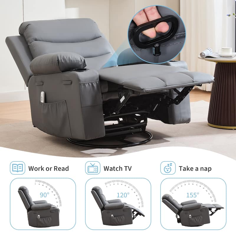 Swivel Rocker Recliner Chair with Massage and Heat, Oversized Reclining Sofa