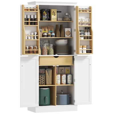 HOMCOM 72" Kitchen Pantry, Modern 4-Door Kitchen Storage Cabinet with Inside Drawer and Adjustable Shelf, White