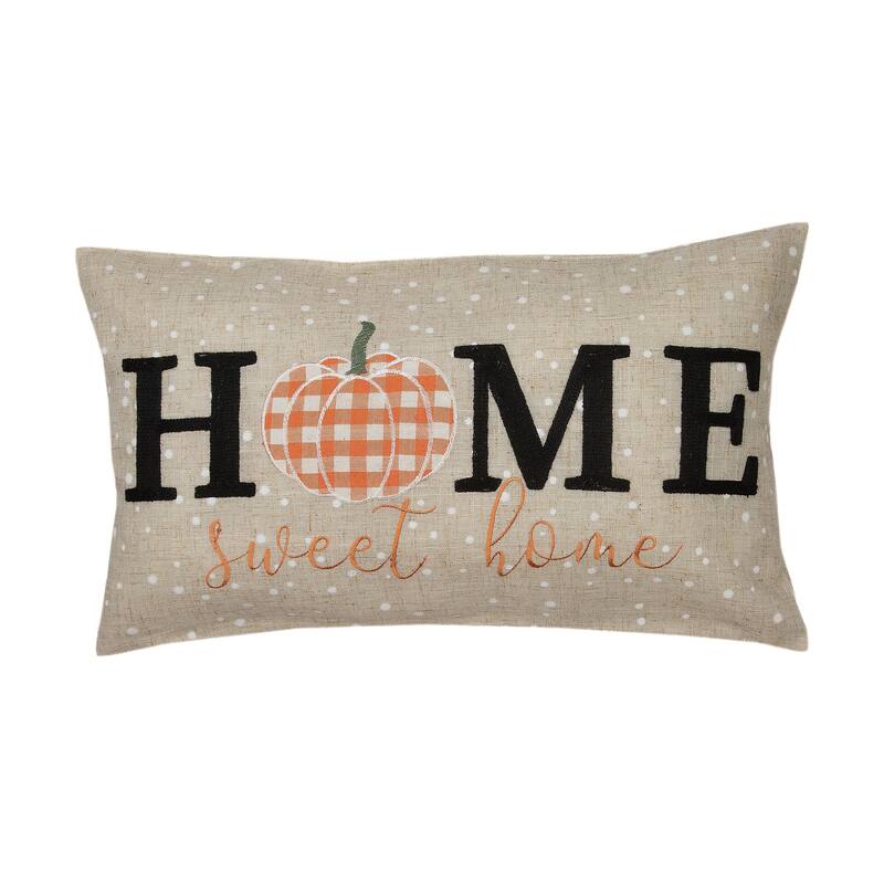 Home Sweet Home Pumpkin Applique And Embroidered Harvest Pillow 12 by 20 Inch