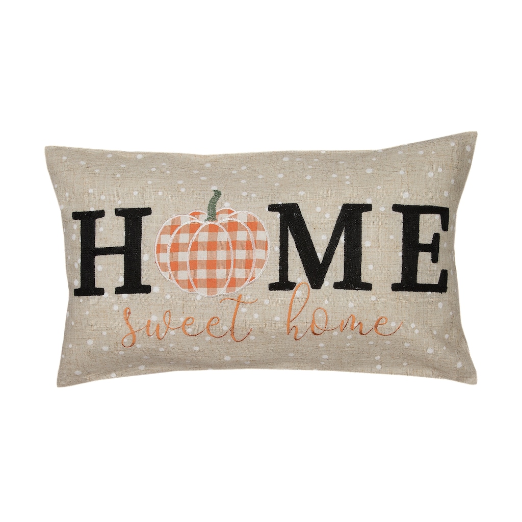 Home Sweet Home Pumpkin Applique And Embroidered Harvest Pillow 12 by 20 Inch