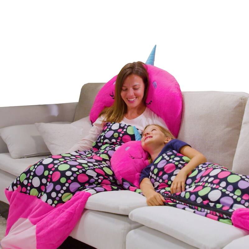 Happy Nappers: Pillow & Sleepy Sack: Medium - Neil The Pink Narwhal -3+