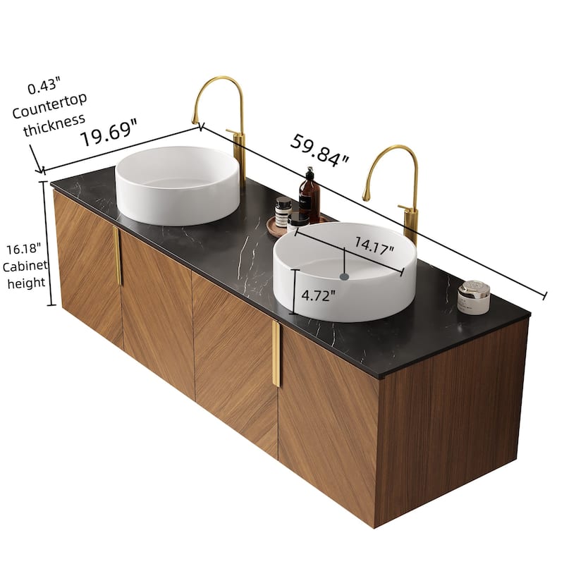 Wall Mounted Bathroom Vanity with Sintered Stone Countertop and Sink