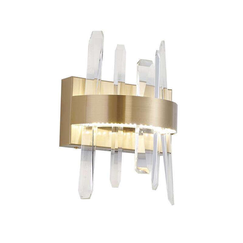 1-Light Gold Stainless Steel LED Wall Sconce With Clear Crystal Accents