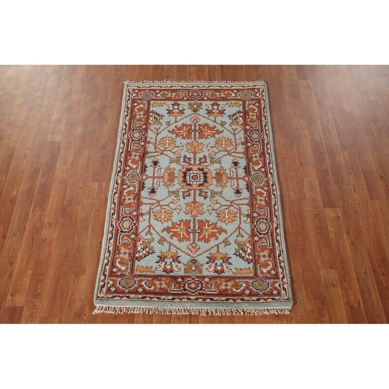 Hand Knotted Oriental 100% Wool Carpet Traditional Floral Navy Blue & Blues Heriz (serapi) Area Rug - 5' 0'' X 3' 0''