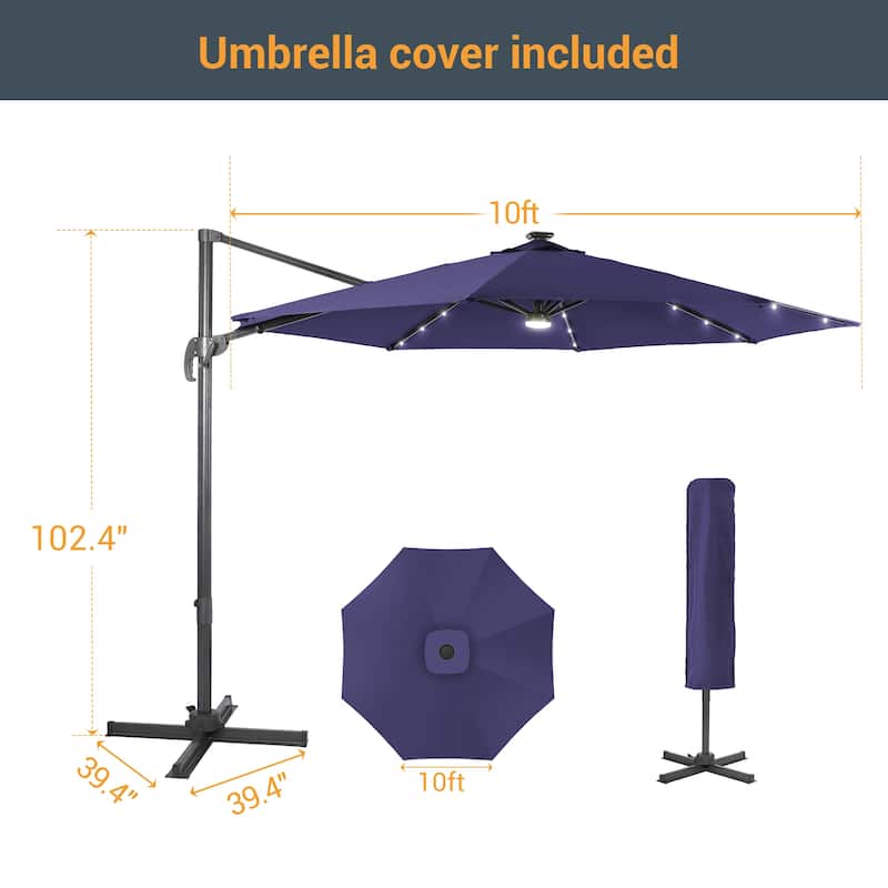 10 Ft LED Offset Cantilever Hanging Patio Umbrella by LIVOOSUN