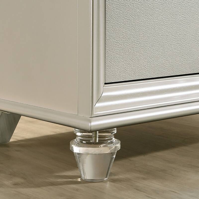 Crystal and Mirror Accents Nightstand with 2 Drawers - White