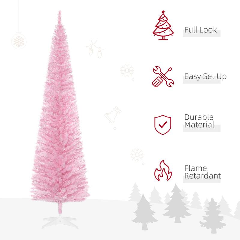 7FT Artificial Slim Pencil Christmas Tree with 499 Realistic Branch Tips & Plastic Stand