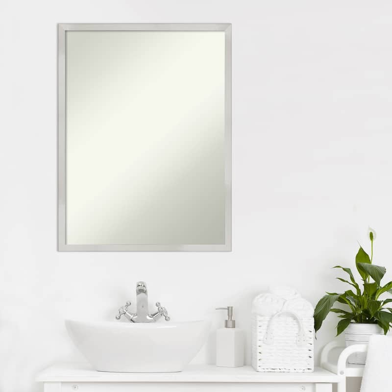 Non-Beveled Wood Bathroom Wall Mirror - Svelte Silver Frame