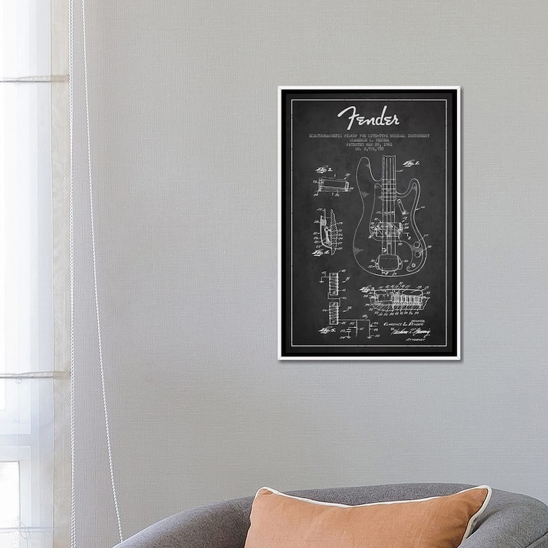 iCanvas "Guitar Charcoal Patent Blueprint" by Aged Pixel Framed Canvas Print