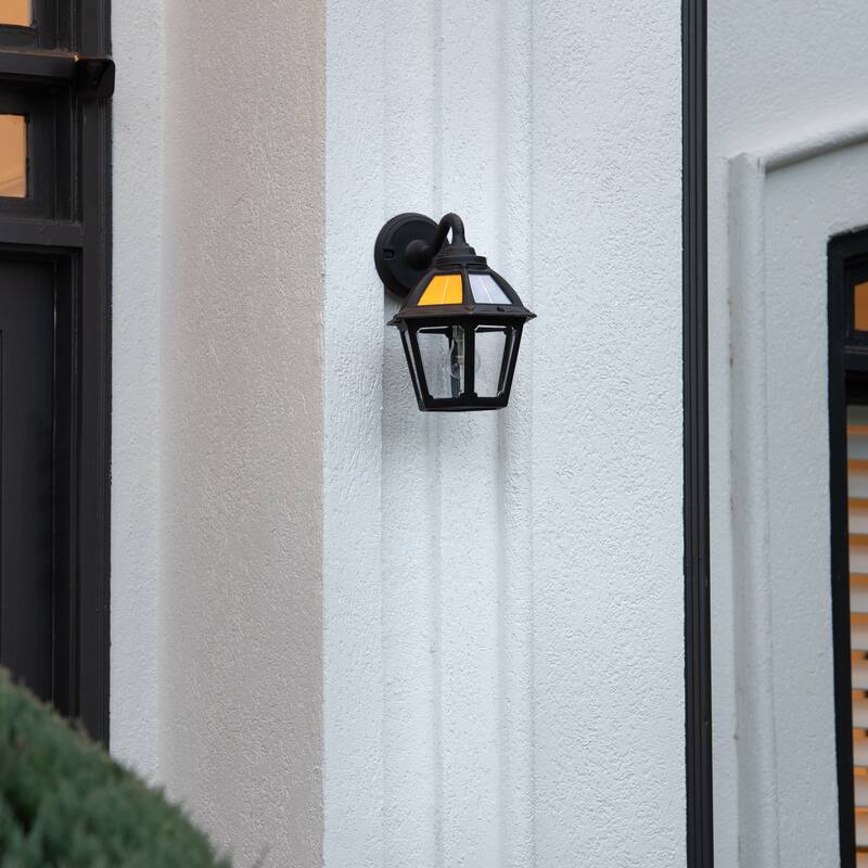 Polaris Black Solar Warm White LED Wall Sconce for Garage and Patio