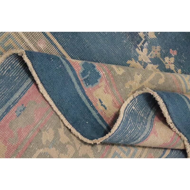 Hand Knotted Oriental 100% Wool Carpet Traditional Medallion Navy Blue & Blues Art Deco Area Rug - 10' 0'' X 8' 10''