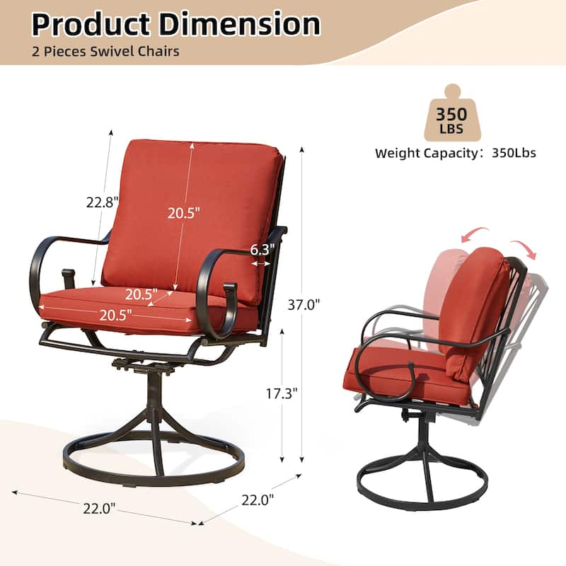 Outdoor Swivel Rocker Chairs Set of 2, Heavy-Duty 360° Swivel Patio Chairs with Cushions, All-Weather Steel Frame for Garden